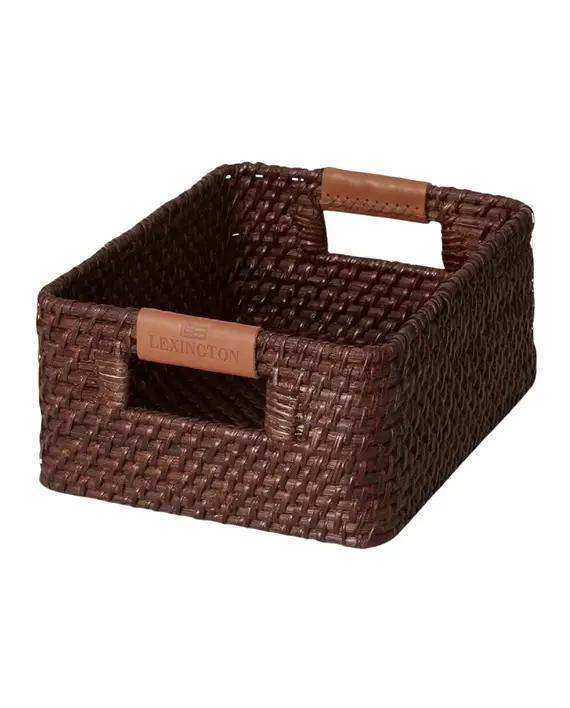 Rattan Basket With Leather, Small