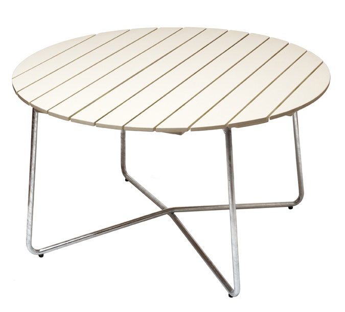 Bord 9A 120 - vitlackad ek/varmförzinkat stativ i gruppen Utemöbler / Material / Hardwoodmöbler / Bord - Hardwoodmöbler hos Sommarboden i Höllviken AB (101431)