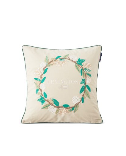 Wreath Logo Organic Cotton Twill Kuddfodral - Beige/green