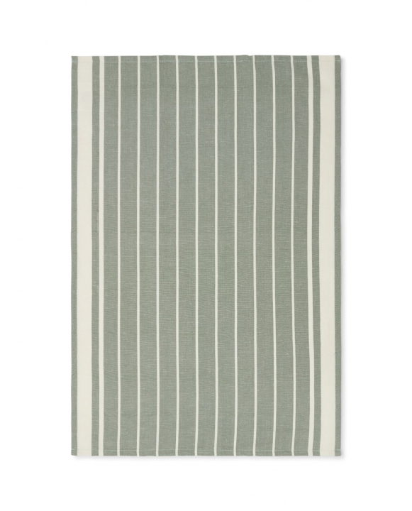 Striped linen/cotton kökshandduk - grön/vit i gruppen Inredning / Textilier hos Sommarboden i Höllviken AB (12210152)