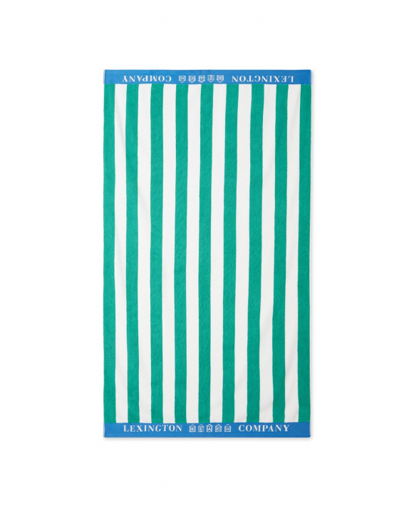 Striped Cotton Terry Strandhandduk - Green/white/blue