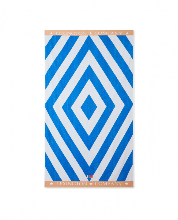 Graphic Cotton Velour Strandhandduk - Blue/white/beige