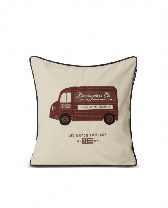 Coffee Truck Organic Cotton Twill Kuddfodral - Light Beige/brown