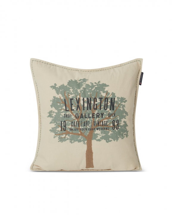 Tree Logo Linen/Cotton Kuddfodral - Light Beige/green