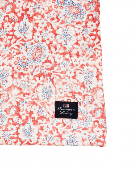 Printed Flowers Recycled Cotton Bordsduk - Coral/white