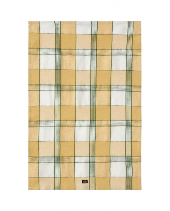 Easter Linen/Cotton Kökshandduk - Yellow/white