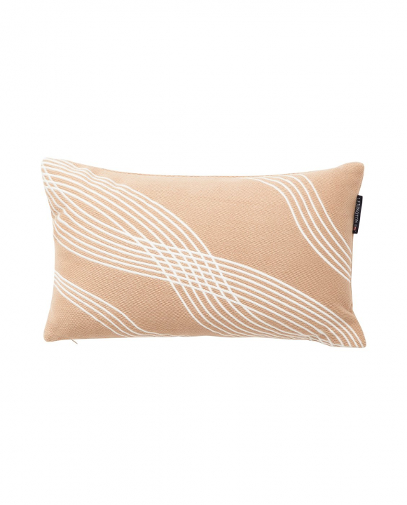 Waves Recycled Cotton Twill Kudde - Beige/white