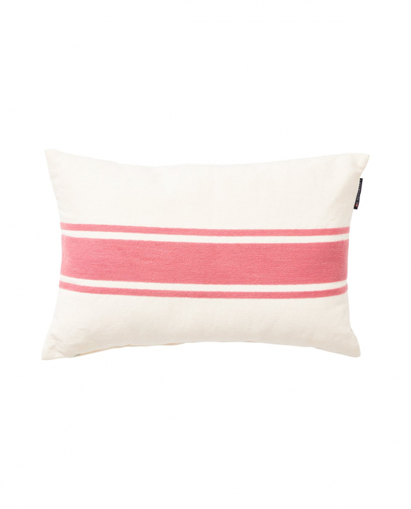 Embroidery Center Striped Linen/Cotton Kudde - Offwhite/pink