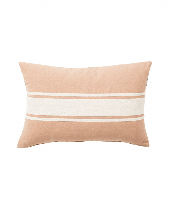 Embroidery Center Striped Linen/Cotton Kudde - Beige/offwhite