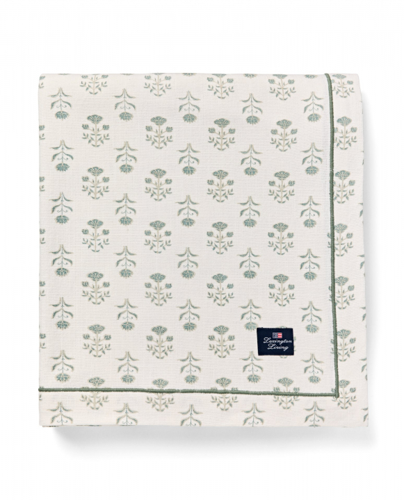 Floral printed bordsduk, 180 x 180 cm - white/eucalyptus