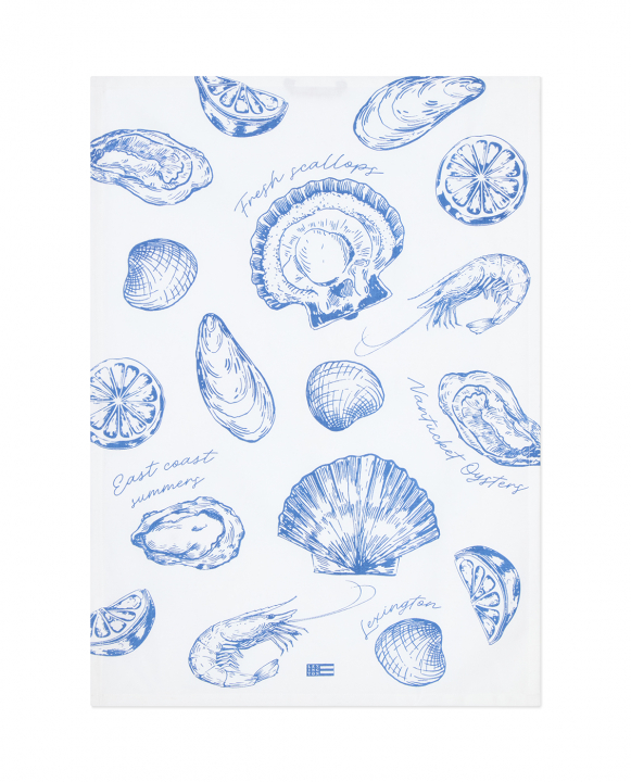 Shell kökshandduk - white/blue