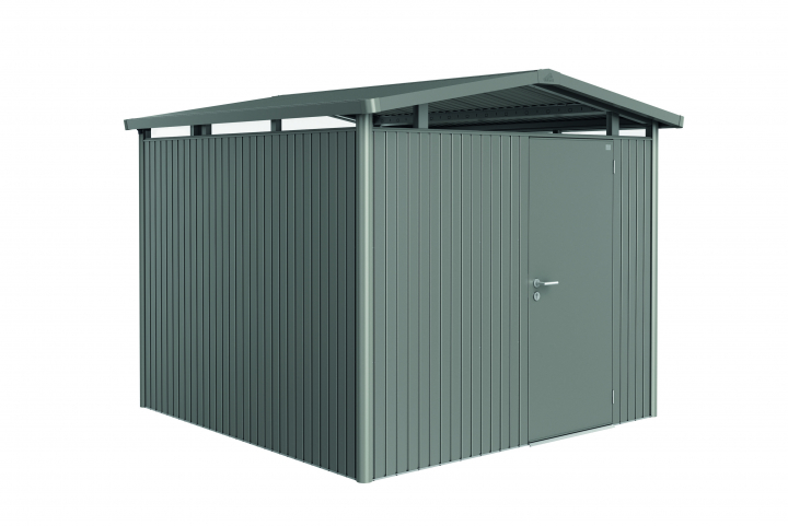 Panorama trädgårdsskjul P4 standarddörr - Metallic kvarts-grå