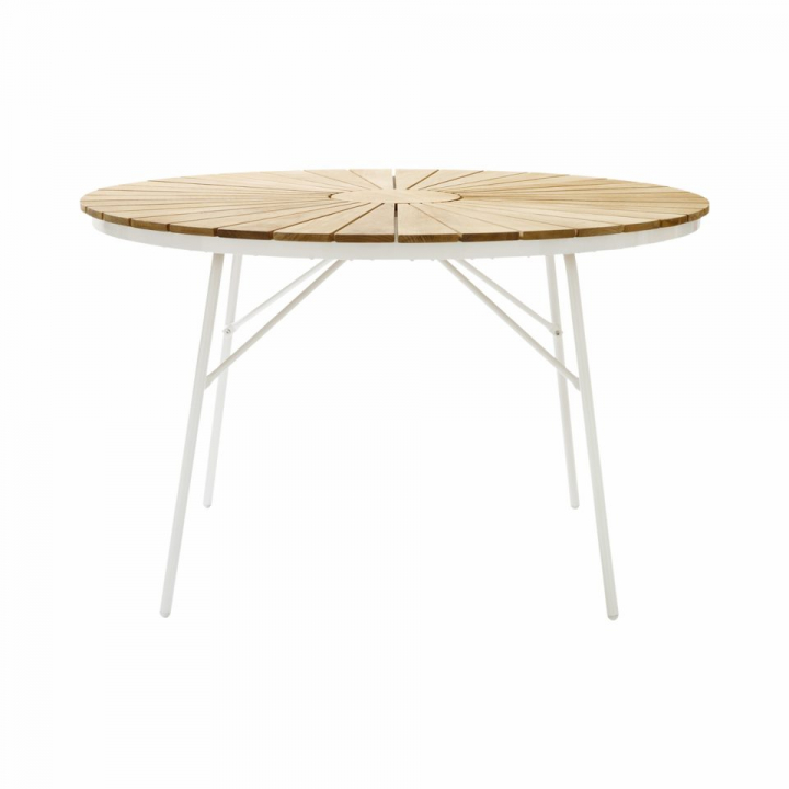 Ellen trädgårdsbord Ø 110 H74 cm - vit/teak