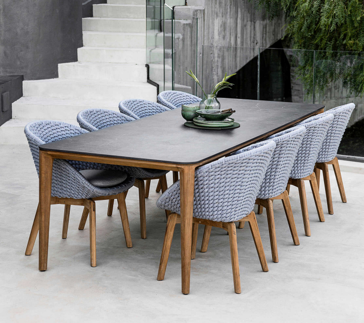 Aspect matbord 280x100 H74 cm - teak/flera bordsskivor