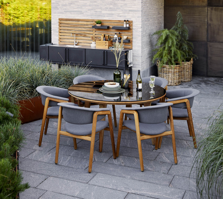 Aspect matbord Ø 144 H74 cm - teak/flera bordsskivor