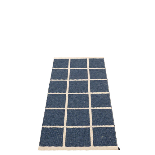 Criss matta, 70 x 150 cm - dark blue/cream/cream edge