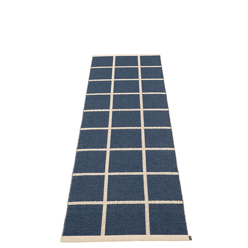 Criss matta, 70 x 225 cm - dark blue/cream/cream edge