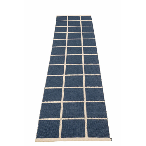 Criss matta, 70 x 300 cm - dark blue/cream/cream edge