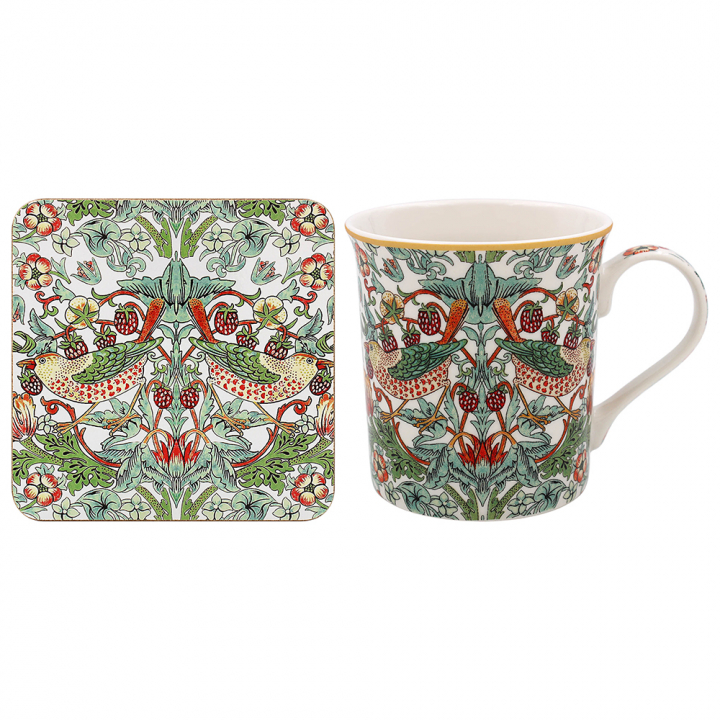 White Strawberry Thief mugg & glasunderlägg