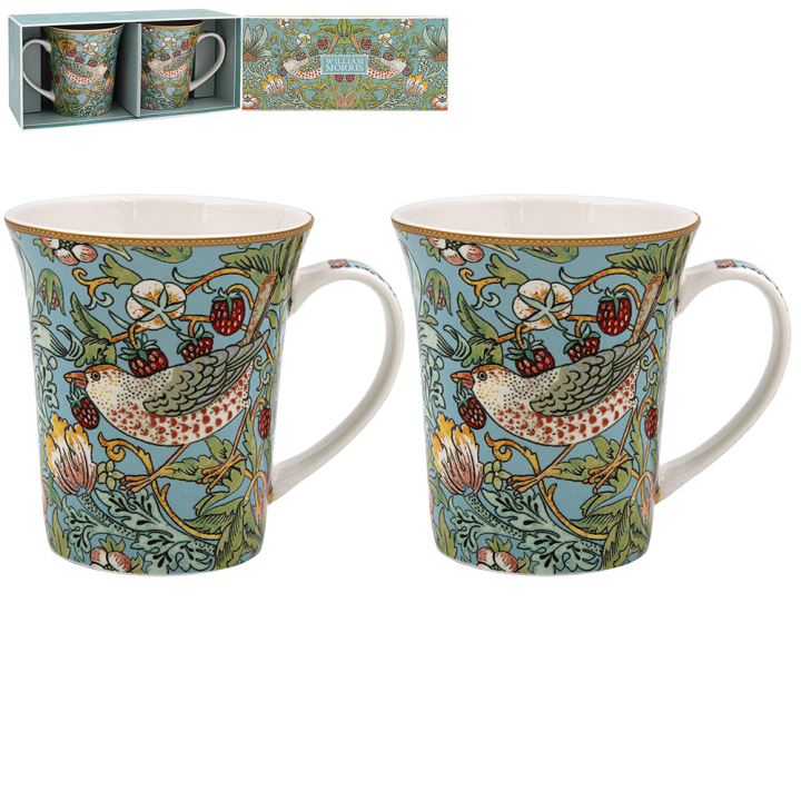 Teal Strawberry Thief muggar, 2-pack