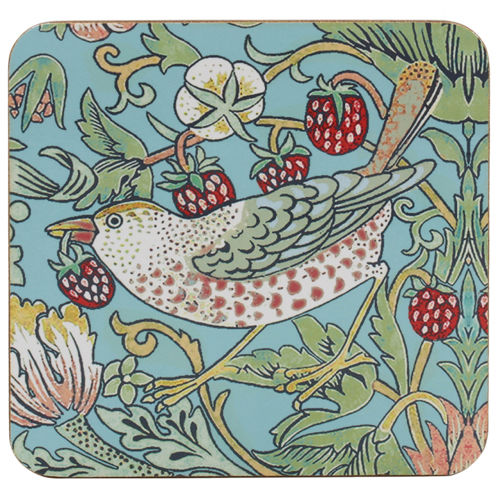 Teal Strawberry Thief glasunderlägg, 4-pack