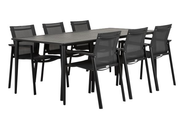 Nimes / Delia Matgrupp 200 Cm, 6 Stolar - Svart
