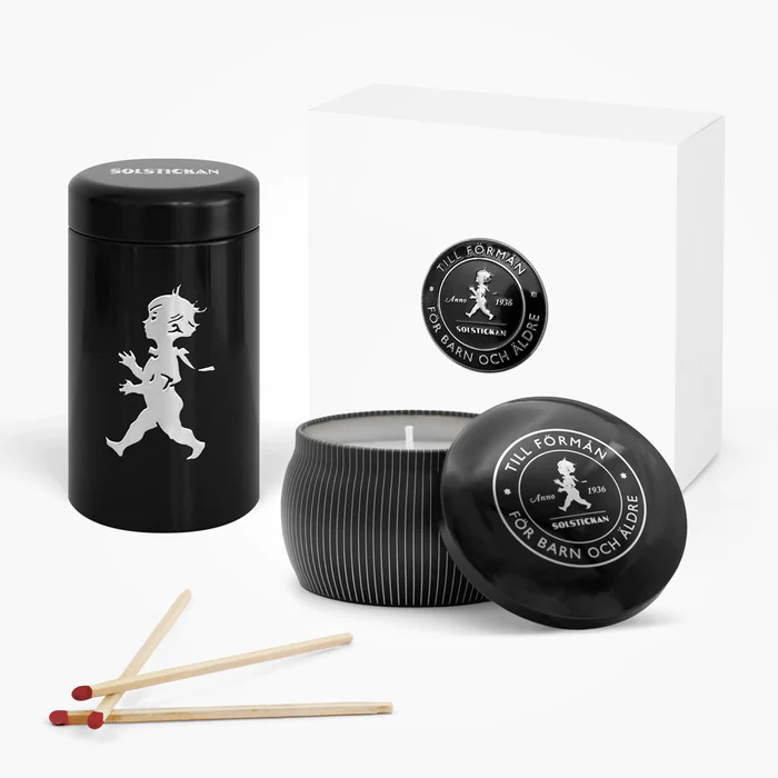 Doftljus Cederträ + Tändsticksrör, Presentförpackning - Svart