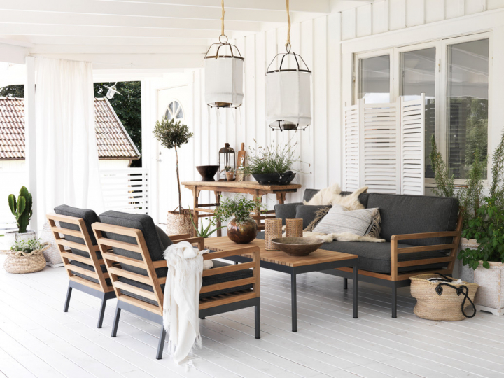 Zalongo soffgrupp - teak/grå dyna