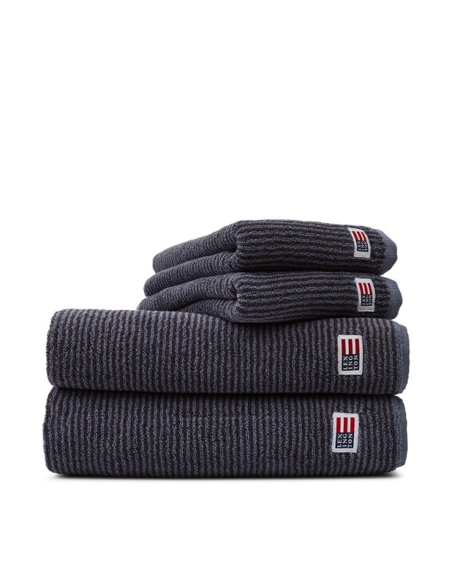 Handdukar, flera storlekar - steel blue/dark gray striped