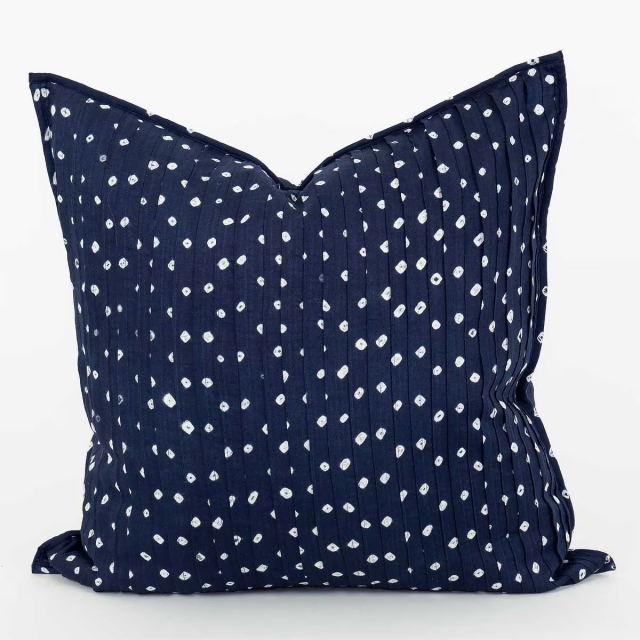 Pleated prydnadskudde 50x50 - blå/vit