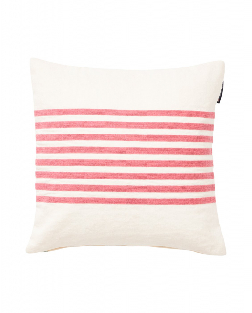 Embroidery Striped Linen/Cotton kuddfodral - offwhite/pink