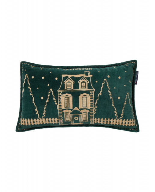 Winter House Velvet prydnadskudde - green/light beige