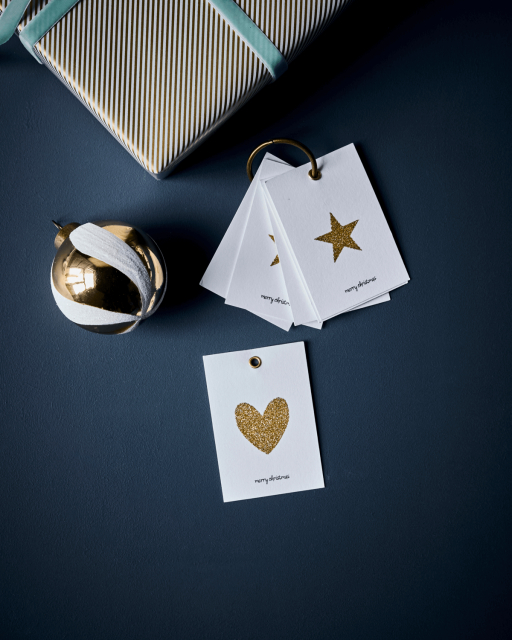 Glitr presentetiketter, 12-pack - white/gold