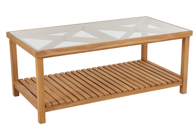 Varm soffbord 135x70 H55 cm - teak/glas