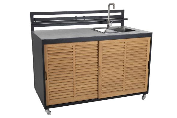 Fornax utekök med vask/kran - svart/teak