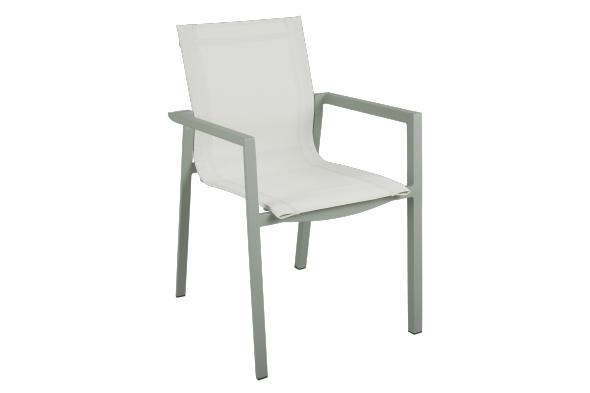 Delia karmstol - dusty green/offwhite textilene