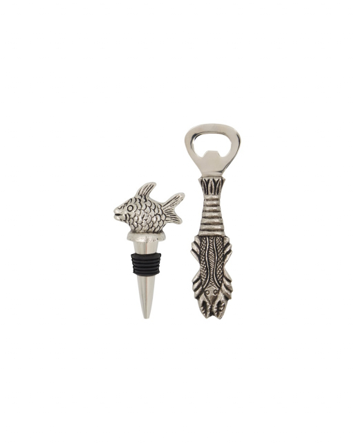 Fish flasköppnare och flaskstoppare - antique silver