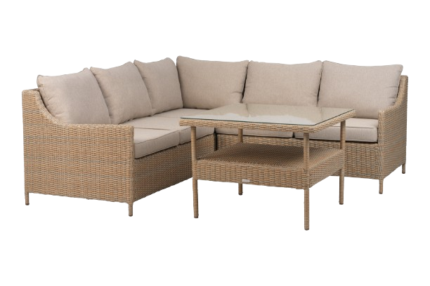 Verona hörnsoffa inkl. bord - beige/plush wheat dyna