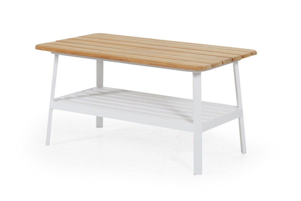 Olivet soffbord 150x75 cm - vit/teak