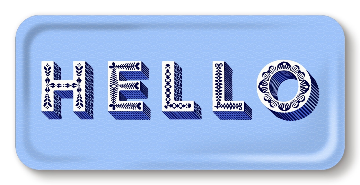 Hello bricka 32x15 cm - blå