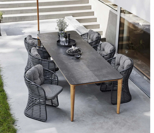 Aspect matbord 210x100 H74 cm - teak/flera bordsskivor