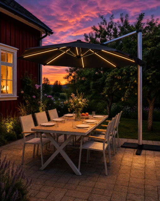 Robelina LED frihänagnde parasoll Ø 3 m - silver/svart