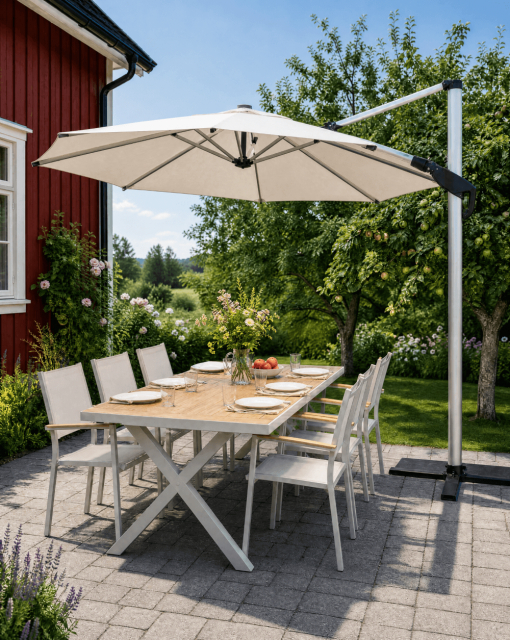 Robelina LED frihängande parasoll Ø 3,5 m - silver/beige 