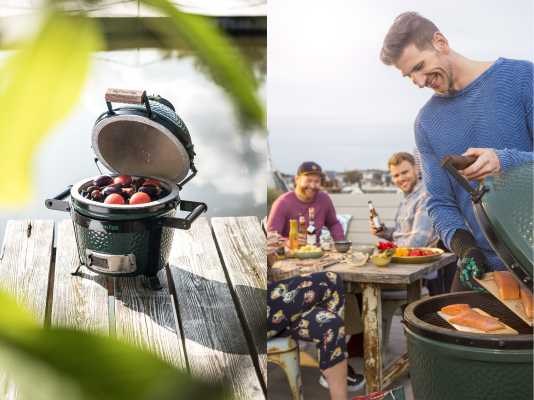 Grilla med litet Egg och människor som grillar