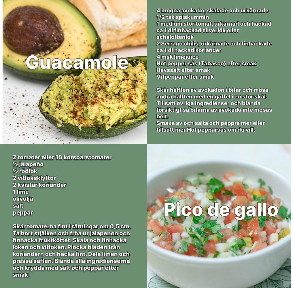 Recept på guacamole och picco de gallo