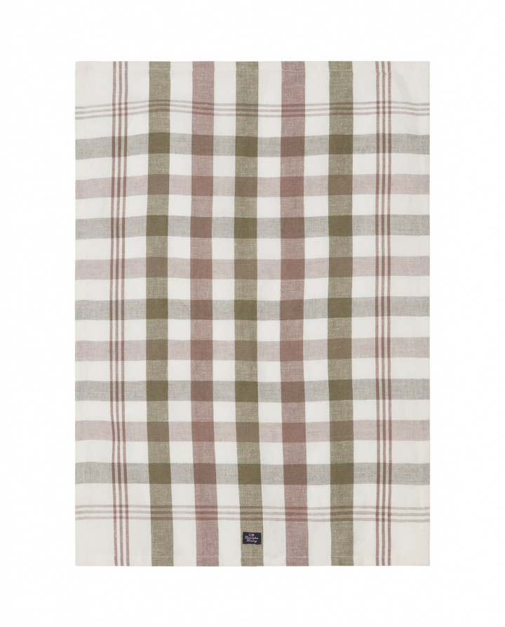 Checked Linen/Cotton kökshandduk - olive/white/brown i gruppen Inredning / Kök & Dukning / Kökstextilier hos Sommarboden i Höllviken AB (12433009-8061)