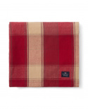 Checked Linen/Cotton bordsduk, 150x250 cm - red/beige