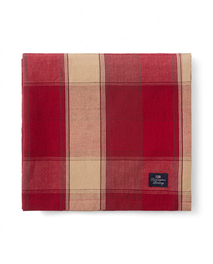 Checked Linen/Cotton bordsduk, 150x250 cm - red/beige i gruppen Jul / Juldekoration / Jultextil hos Sommarboden i Höllviken AB (12443000-4400)