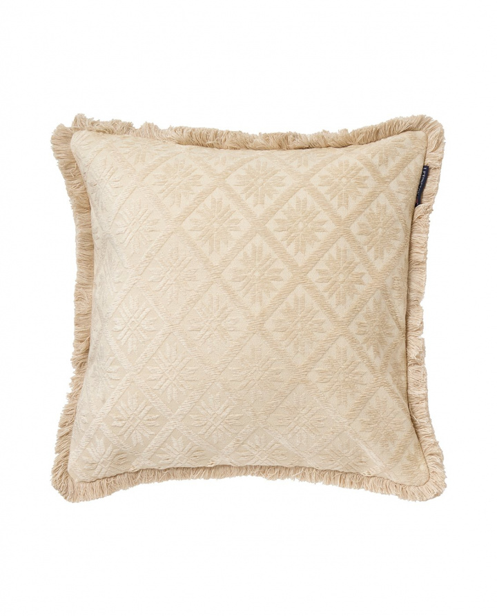 Jacquard kuddfodral med fransar - light beige i gruppen Inredning / Textilier / Kuddar & Plädar hos Sommarboden i Höllviken AB (12544104-2020)
