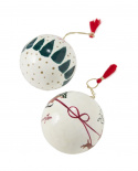Julgranskulor i Papier mache, 2-pack - white/multi